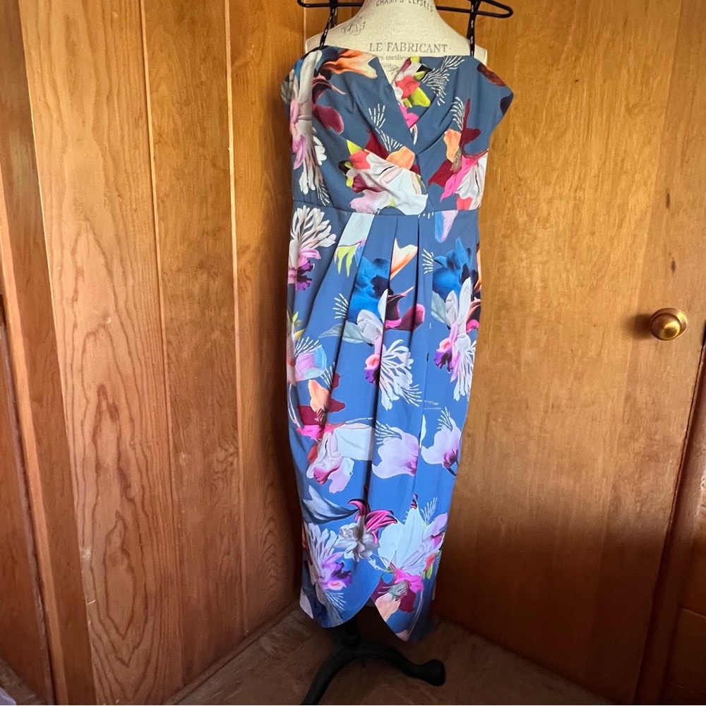 City Chic Strapless Dress Blue Colorful Floral Size 20